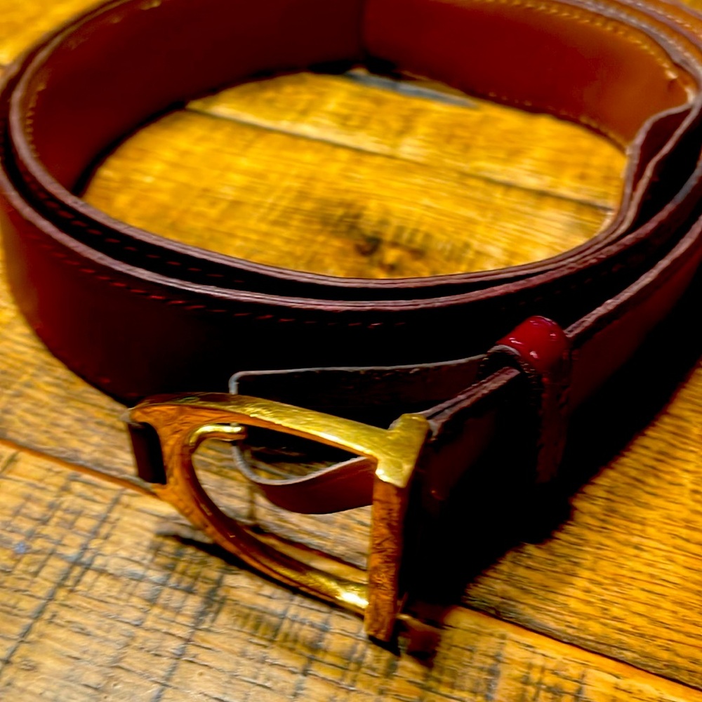 Vintage 1960’s Genuine Hermes Burgundy Leatherher Belt with Gold Buckle. size 34